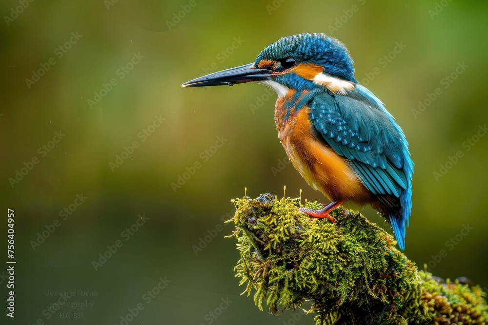 Moss-Covered Perch: Kingfisher in the Rain with Vivid Details - Generative AI Moss-Covered Perch: Kingfisher in the Rain with Vivid Details - Generative AI