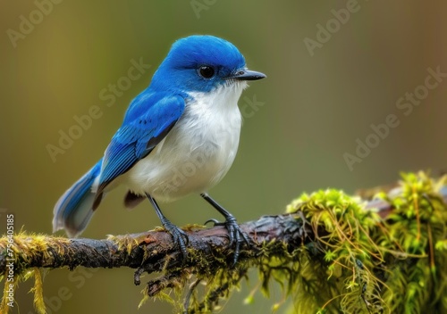 Vivid Blue Flycatcher on Mossy Branch - A Glimpse of Serene Wildlife Generative AI