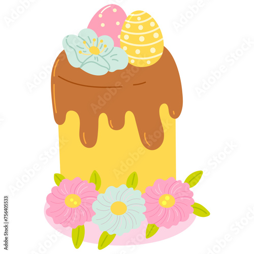 Easter cake with chocolate decoration illustration. Vector illustration