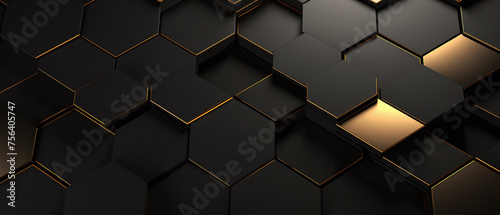 Luxury hexagonal abstract black and gold metal background.