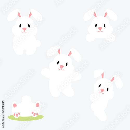 Easter white rabbits cartoon © niradj