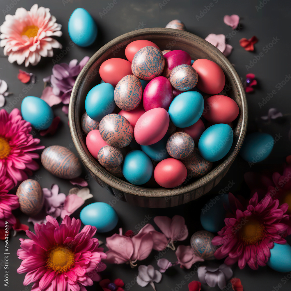 Decorative Easter Eggs Background with floral Decorative Easter Eggs Background with floral