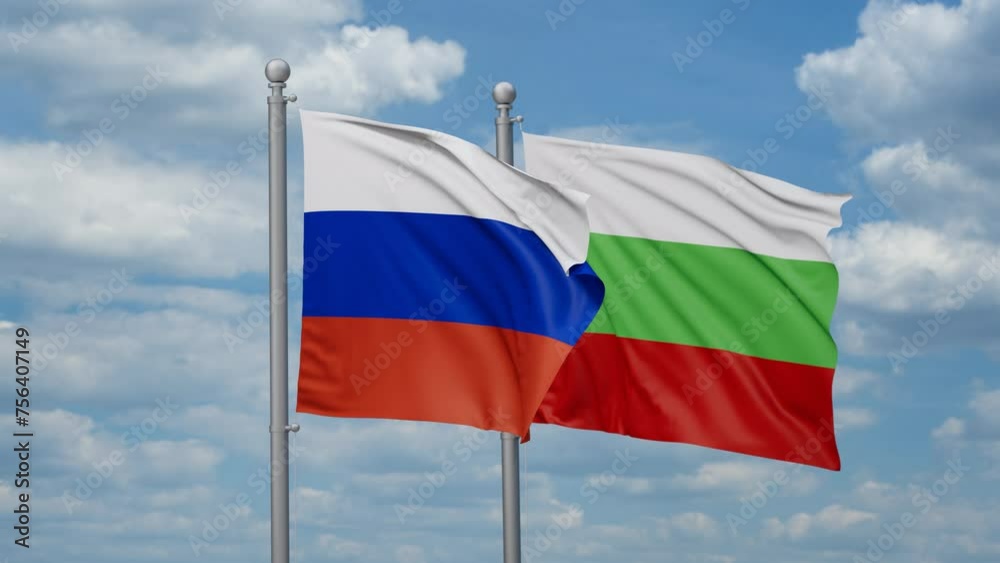 Bulgaria and Russia two flags waving together, looped video, two country relations concept Bulgaria and Russia two flags waving together, looped video, two country relations concept