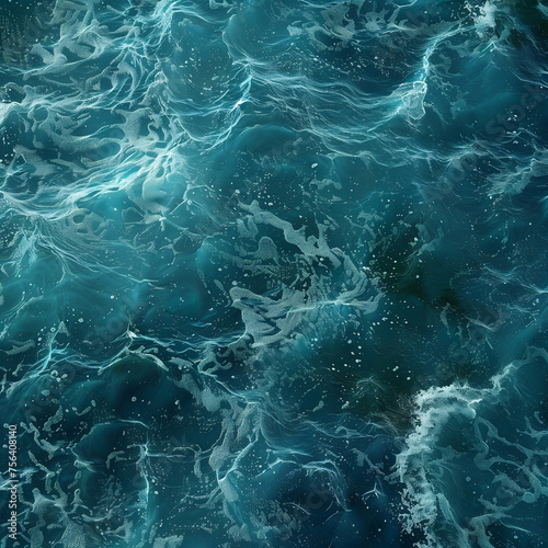 beautiful photo of blue water, waves with white foam in the ocean. view from above. Sea water background for wallpaper.Blue sea surface, © Irina Afanaseva