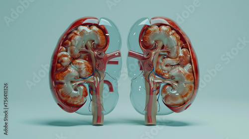 Human Urinary System Kidneys with Bladder Anatomy 3D Model photo