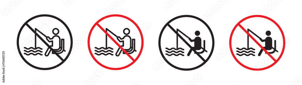 No Fishing Sign Vector Icon Set. Angling Restriction Emblem vector symbol for UI design.
