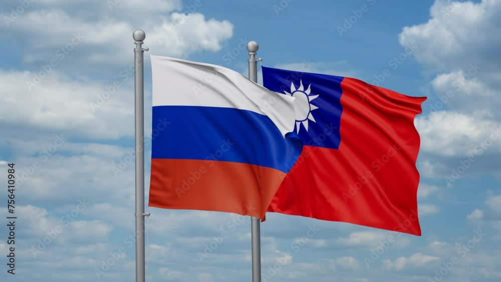 Taiwan and Russia two flags waving together, looped video, two country cooperation concept Taiwan and Russia two flags waving together, looped video, two country cooperation concept