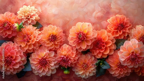 Dahlias frame with an empty center for text space  showcasing light orange-colored  peach fuzz  blossoms. Perfect for ads  backdrop  and background.jpeg