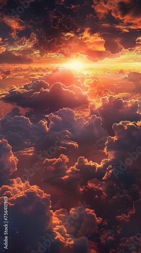 Celestial world beauty at sunset or sunrise with dramatic cloud backdrop.