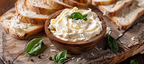 delicious cream cheese with pieces of bread
