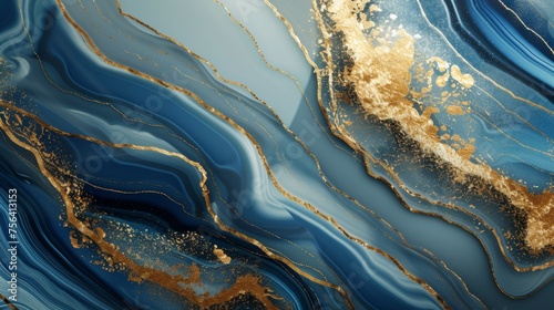 Close-Up of Blue and Gold Marble With Intricate Patterns