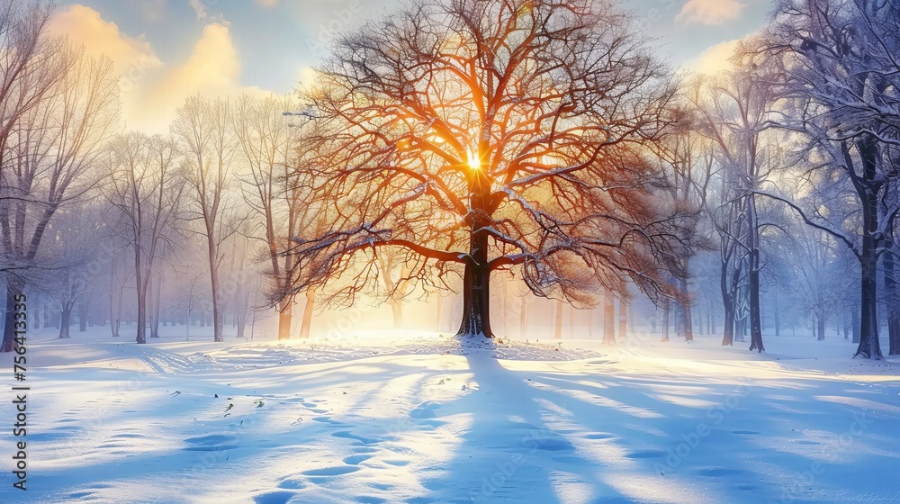 Tranquil winter sunrise background, ideal for peaceful morning views and calming nature scenes