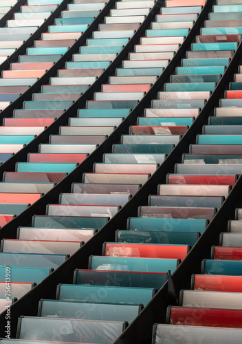 Photography Colourful panels on the exterior on Modern architecture of Mizuho bank office building (2 New Ludgate) in city of london