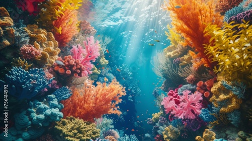 An Underwater View of a Colorful Coral Reef © Viktoriia