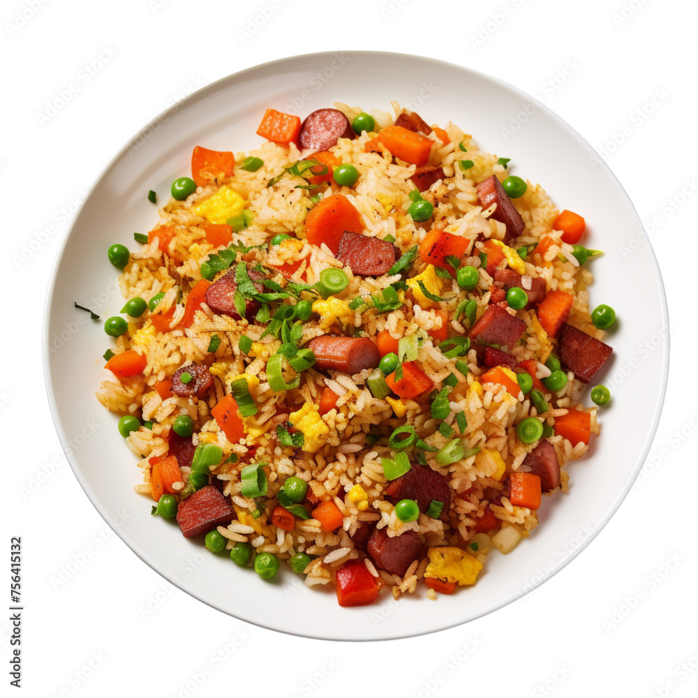 a plate of fried rice isolated on transparent background