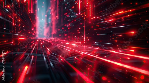 Black background with red neon lines  futuristic style  with soft sunlight render - generative ai