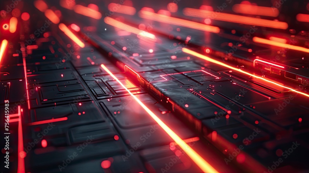 Black background with red neon lines, futuristic style, with soft sunlight render - generative ai - obrazy, fototapety, plakaty 