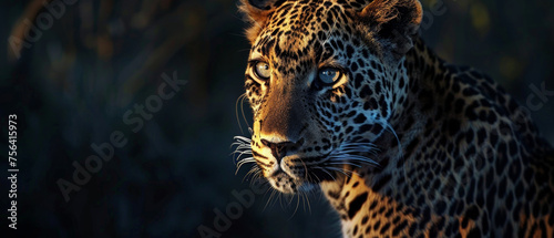 Intense gaze of a leopard in twilight  an emblem of wild elegance and power.