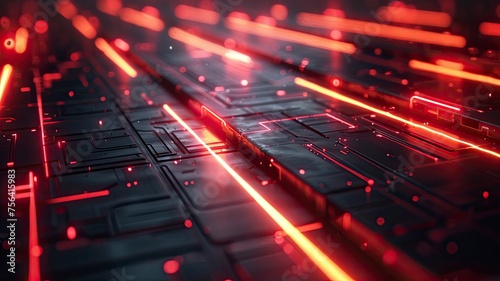 Black background with red neon lines, futuristic style, with soft sunlight render - generative ai