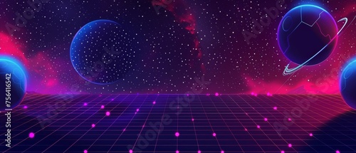 In this space poster design template, the acid grid pattern is paired with a neon blue color sticker for a futuristic feel. Modern set of 2000s aesthetic banners with their alien world and twinkles.