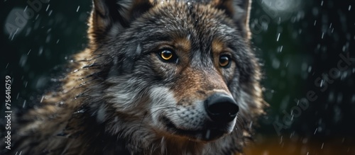 a view close up wolf with raindrop background