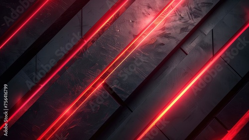 Black background with red neon lines, futuristic style, with soft sunlight render - generative ai