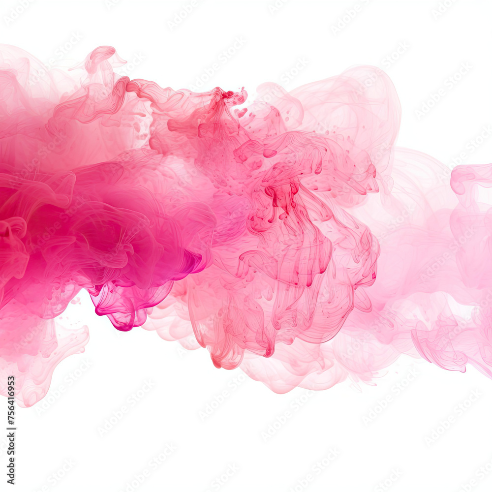 Pink and Red Ink Mixing in Water on White Background