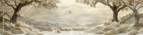 Tranquil scene with intricate scroll paper designs, leaving room for your caption.