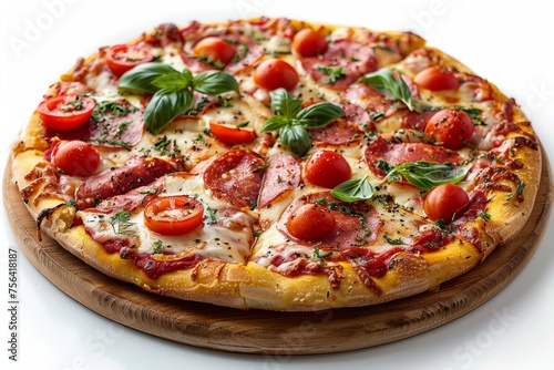 Paperoni pizza isolated on white background