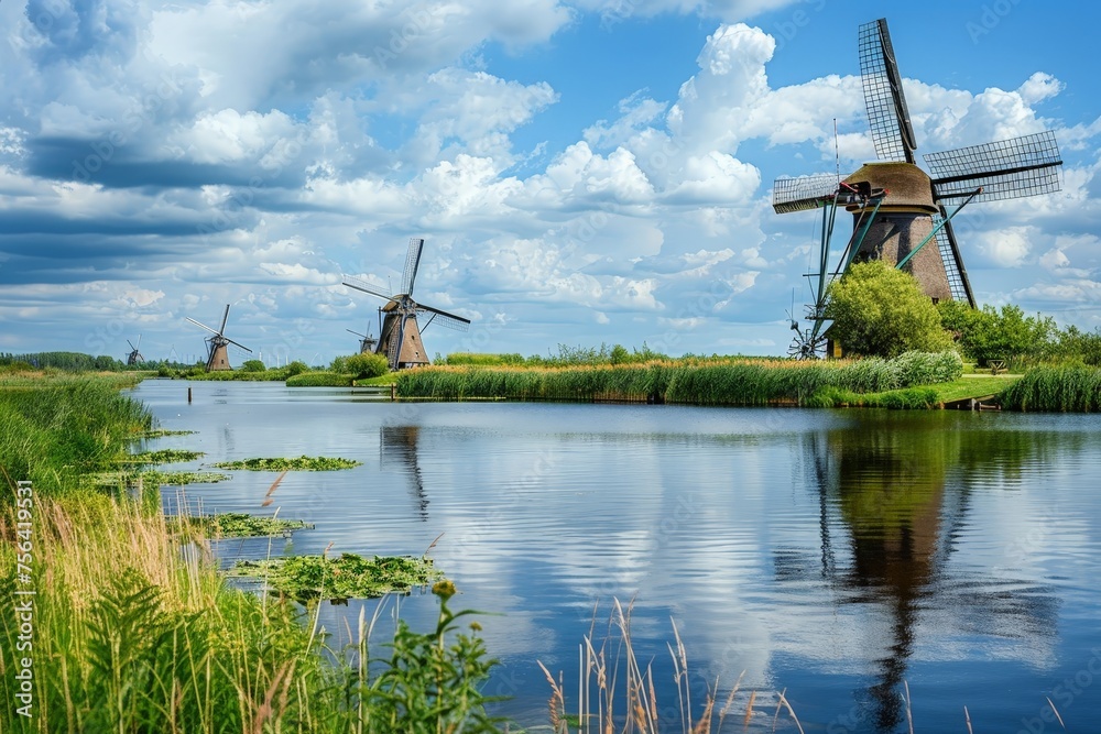 Windmills in the countryside - obrazy, fototapety, plakaty 