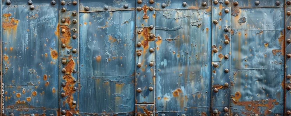 Rust and Wear on a Blue Metal Container Surface Through Time