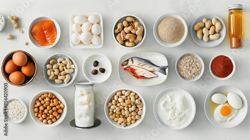 High Protein Foods for healthy balanced eating. Top view