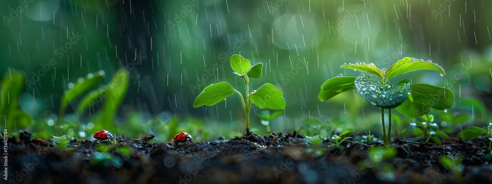 Green plants break ground, minimalist background Green plants break ground, minimalist background