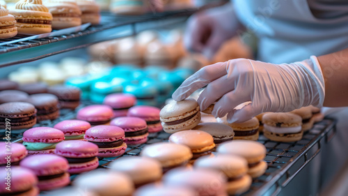 A pastry chef preparing macarons.