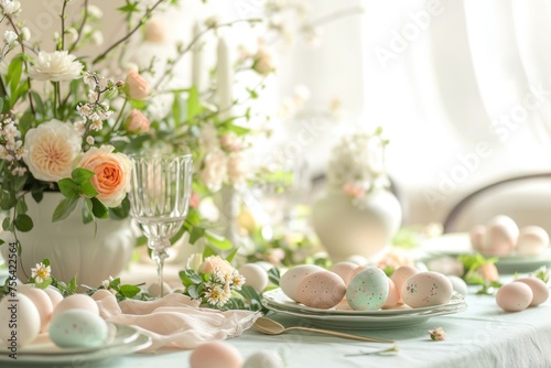 Elegant Easter Table Setting with Spring Flowers