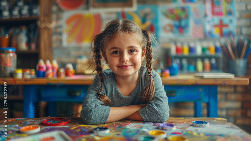 Young girl in an art class environment Young girl in an art class environment