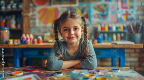 Young girl in an art class environment