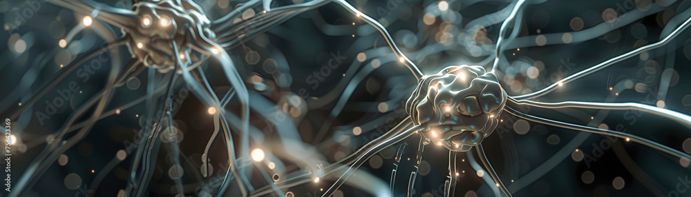 The complex wiring of a futuristic AI brain - obrazy, fototapety, plakaty 