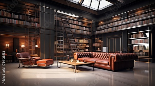 A realistic vision of a future library where cleanliness and organization are paramountStudio shot luxurious design elegant simplicity