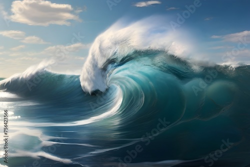 A close up view of a wave in the ocean. This image can be used to depict the power and beauty of nature Generative AI