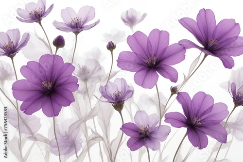 translucent purple flowers on a white background