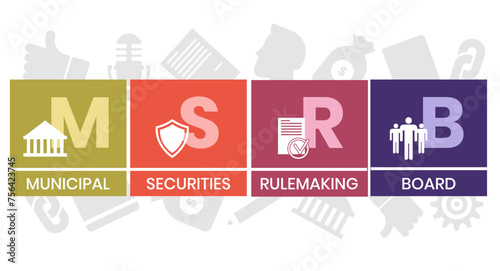 MSRB, Municipal Securities Rulemaking Board. Concept with keyword and icons. Flat vector illustration. Isolated on white.