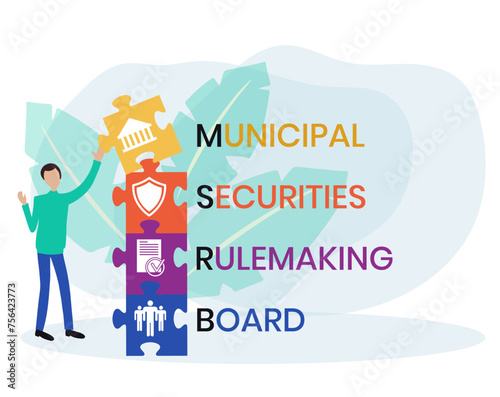 MSRB, Municipal Securities Rulemaking Board. Concept with keyword and icons. Flat vector illustration. Isolated on white.