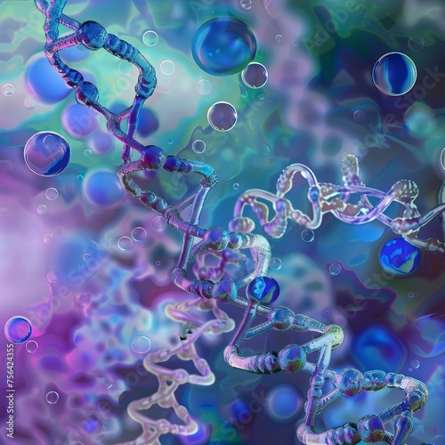 A visual representation of sound waves passing through a membrane with DNA sequences embedded in the abstract background symbolizing the harmony of life photo