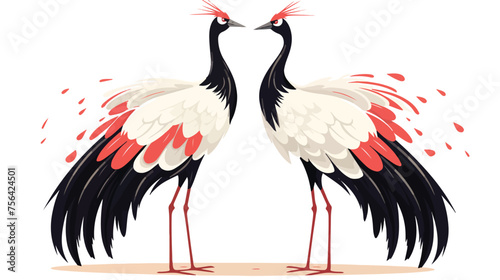 A pair of red-crowned cranes engaged in an elegant © zoni