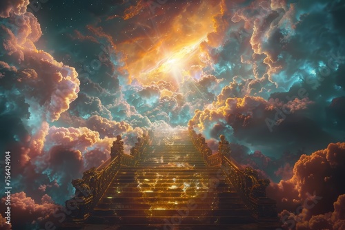Stairway to heaven in heavenly  Religion background