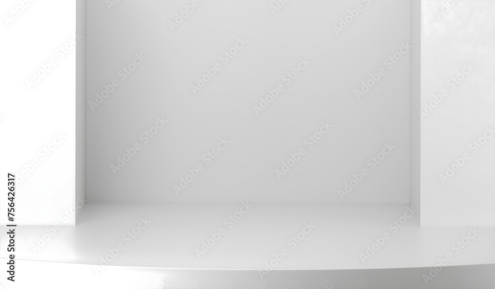 Fototapeta premium White podium or pedestal for product display, 3d render illustration. Empty platform for product showcase concept.
