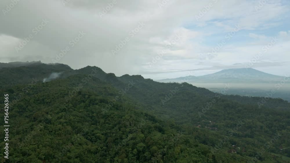 Beautiful scenery of natural landscape. Hill forest with view of mountain in cloudy morning. Beautiful scenery of natural landscape. Hill forest with view of mountain in cloudy morning.