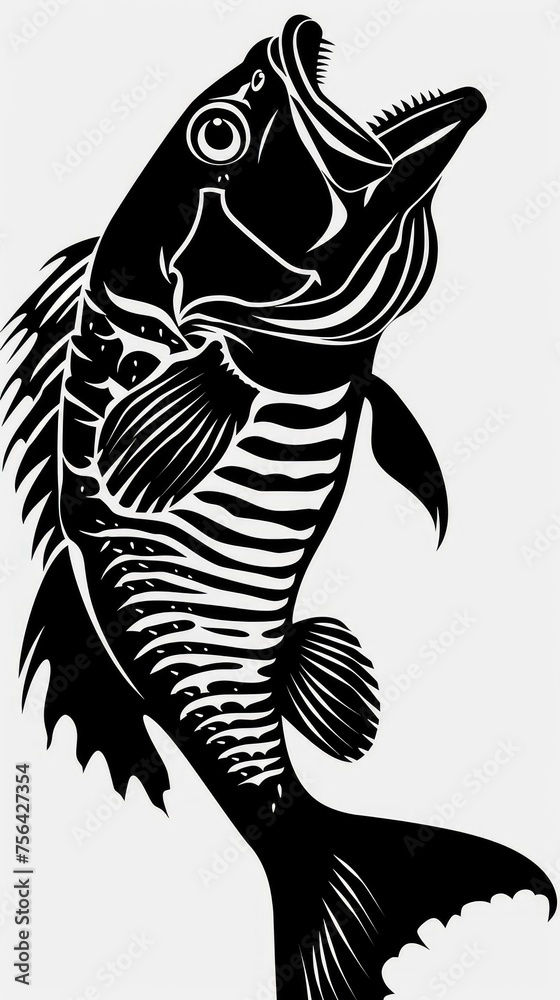 Drawing of a fish skeleton on a gray background. Fish skeleton. Fish bones Drawing of a fish skeleton on a gray background. Fish skeleton. Fish bones
