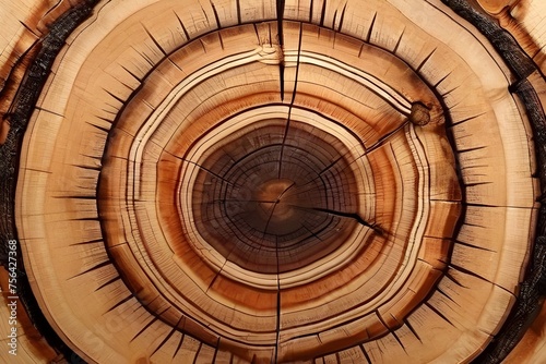 Stump of tree felled - section of the trunk with annual rings. Slice wood. Generative AI